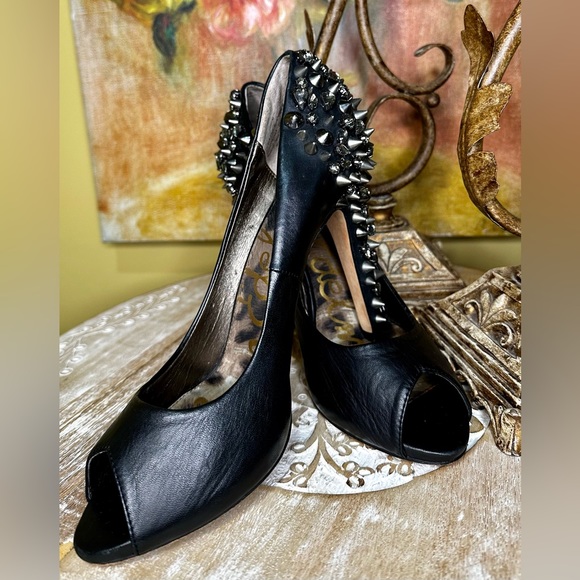 EUC SAM EDELMAN “Lorissa” Rockstar Glam Pumps in Black Leather Size 9.5 Intact!! - Picture 3 of 16